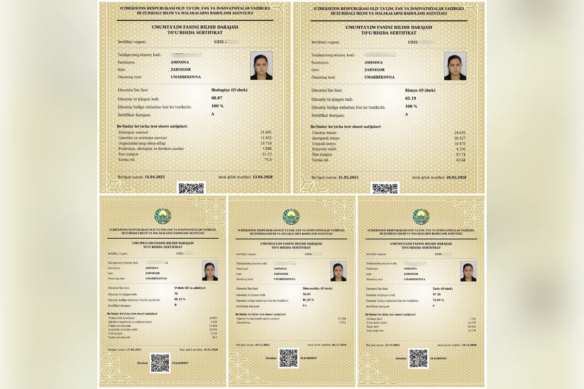 “Yaxshi natija uchun uyqudan voz kechganman”: Xorazmda yana bir o‘quvchi 5 ta fandan sertifikat olib, muddatidan oldin talaba bo‘ldi