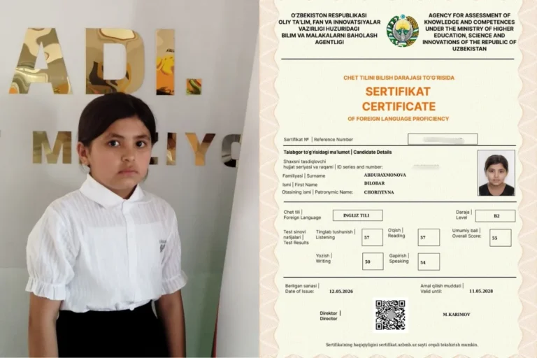 “B2 — yosh cheklovi emas”: yana bir 9 yoshli o‘quvchi ingliz tilidan B2 darajali sertifikatga ega bo‘ldi