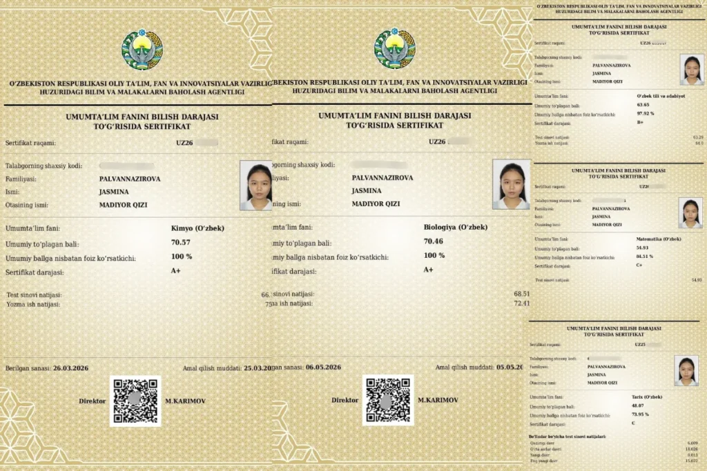 Kimyo va biologiya A+: Toshkentda 10-sinf bitiruvchisi muddatidan bir yil avval 189 ballni naqd qildi
