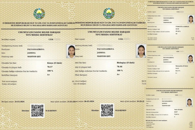 Kimyo va biologiya A+: Toshkentda 10-sinf bitiruvchisi muddatidan bir yil avval 189 ballni naqd qildi