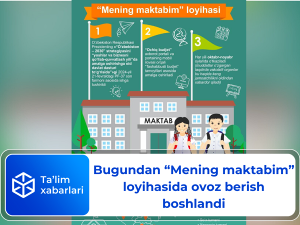 Bugundan “Mening maktabim” loyihasida ovoz berish boshlandi