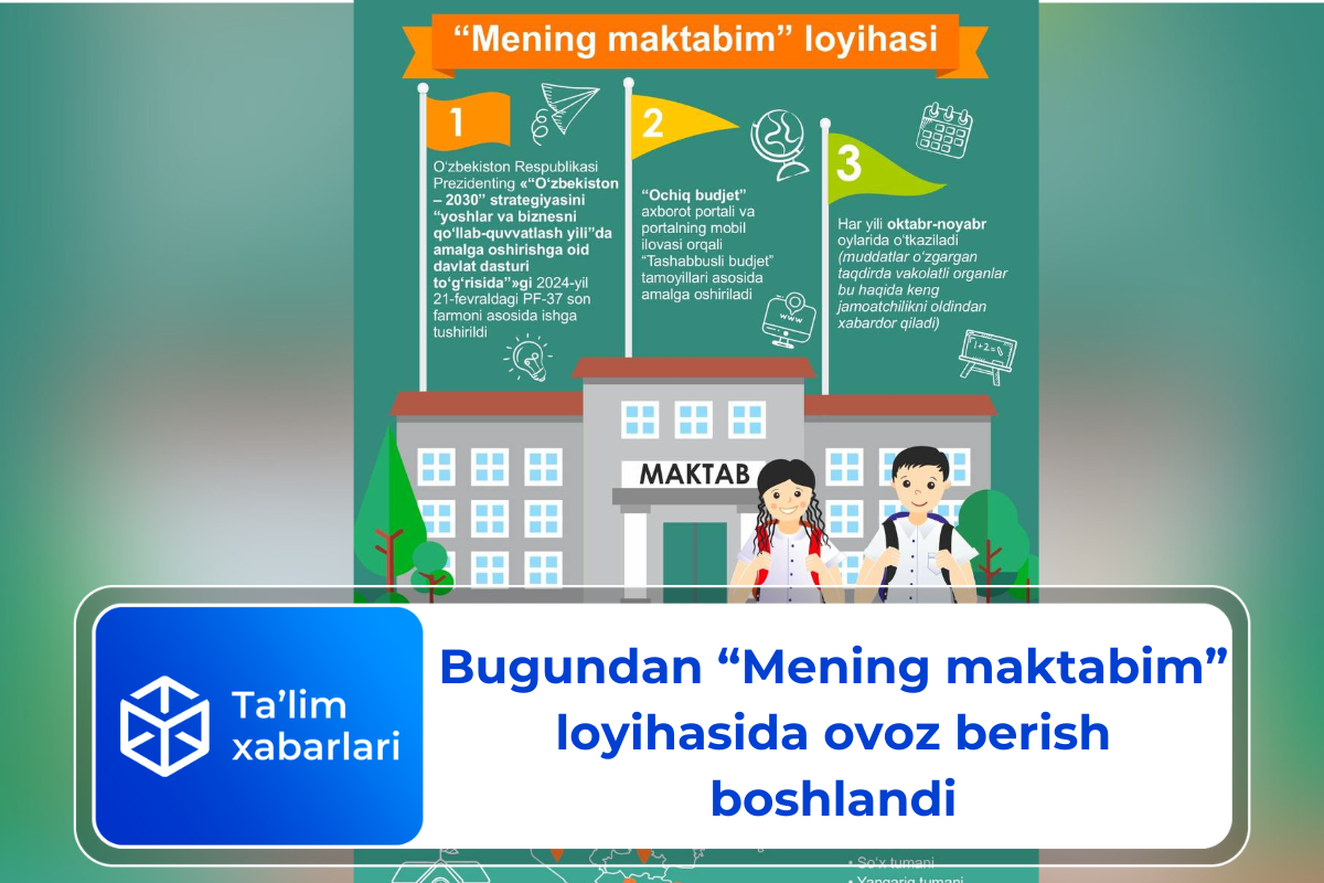 Bugundan “Mening maktabim” loyihasida ovoz berish boshlandi