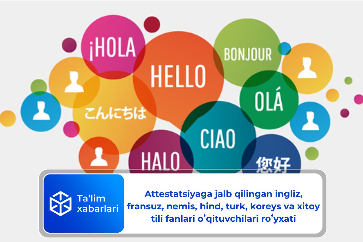Attestatsiyaga jalb qilingan ingliz, fransuz, nemis, hind, turk, koreys va xitoy tili fanlari oʻqituvchilari roʻyxati