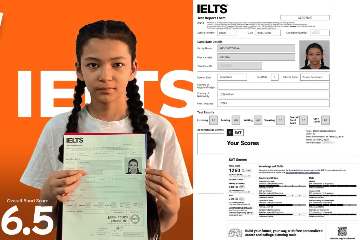 “Prezident maktabiga kirolmasam ham, orqaga chekinmadim” — 6-sinf o‘quvchisi IELTS 6,5 va SAT 1260 ballik sertifikatlarni oldi