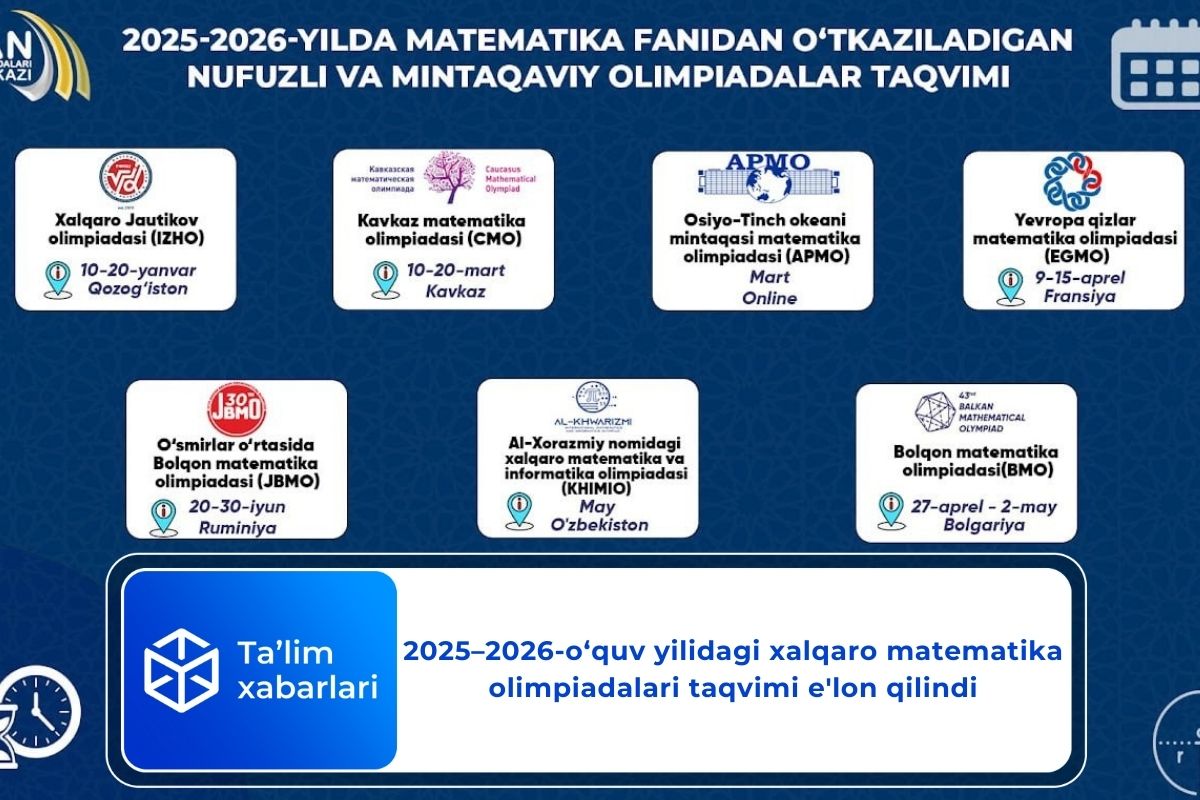 2025–2026-o‘quv yilidagi xalqaro matematika olimpiadalari taqvimi e’lon qilindi