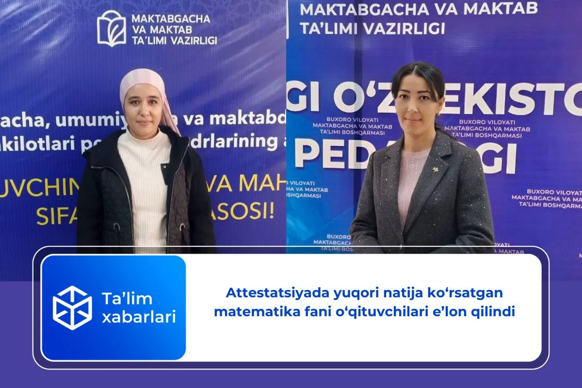 Attestatsiyada yuqori natija ko‘rsatgan matematika fani o‘qituvchilari e’lon qilindi