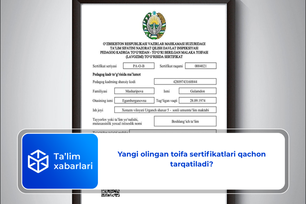 Yangi olingan toifa sertifikatlari qachon tarqatiladi?