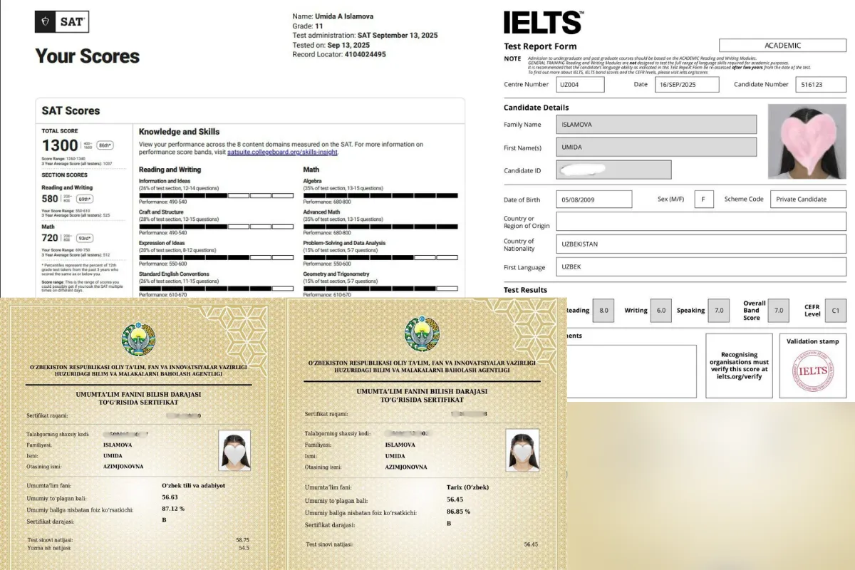IELTS 7.0, SAT 1300 va ikkita milliy sertifikat: Buxorolik o‘quvchi qizning muvaffaqiyat hikoyasi