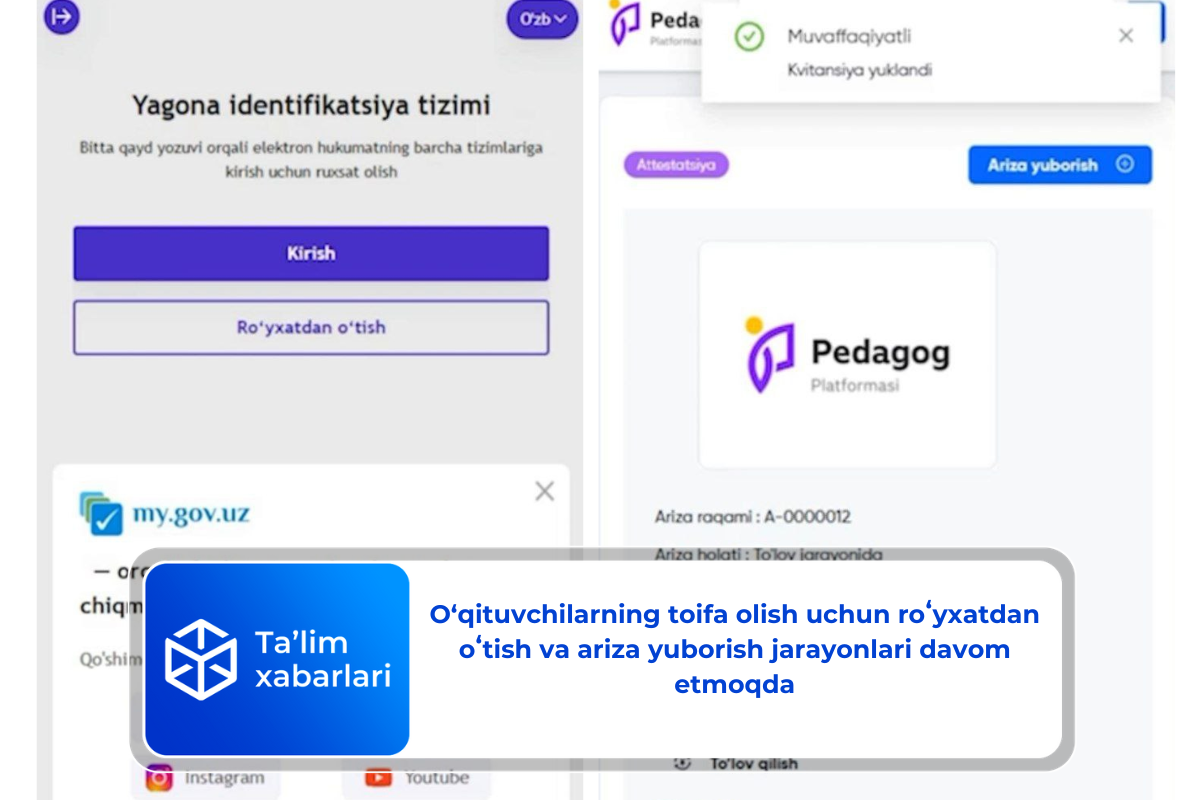 O‘qituvchilarning toifa olish uchun roʻyxatdan oʻtish va ariza yuborish jarayonlari davom etmoqda
