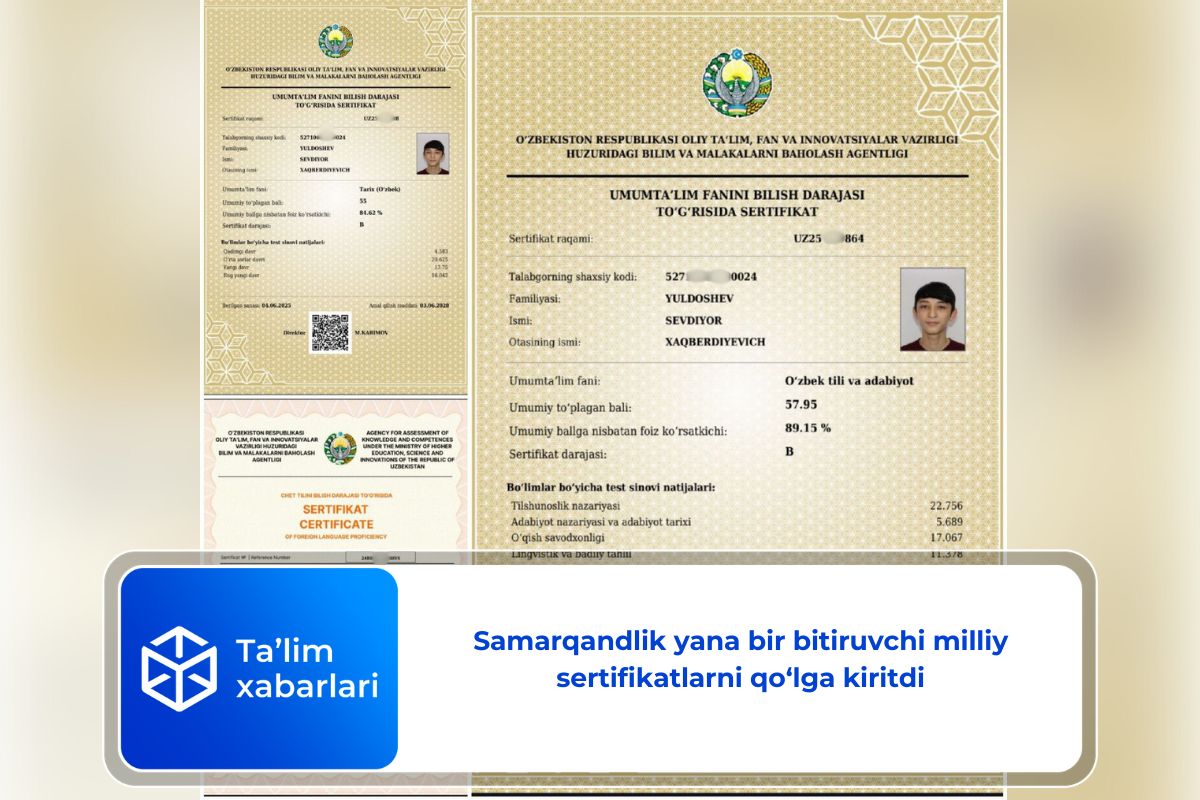 Samarqandlik yana bir bitiruvchi milliy sertifikatlarni qo‘lga kiritdi