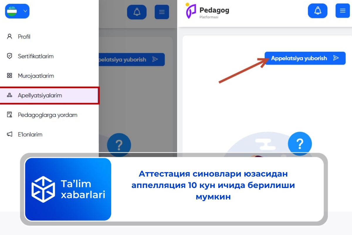 Аттестация синовлари юзасидан аппелляция 10 кун ичида берилиши мумкин