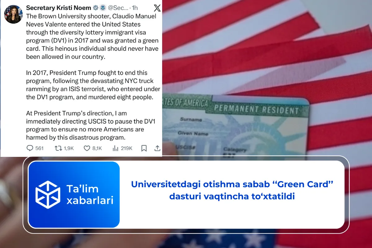Universitetdagi otishma sabab ‘‘Green Card’’ dasturi vaqtincha to‘xtatildi