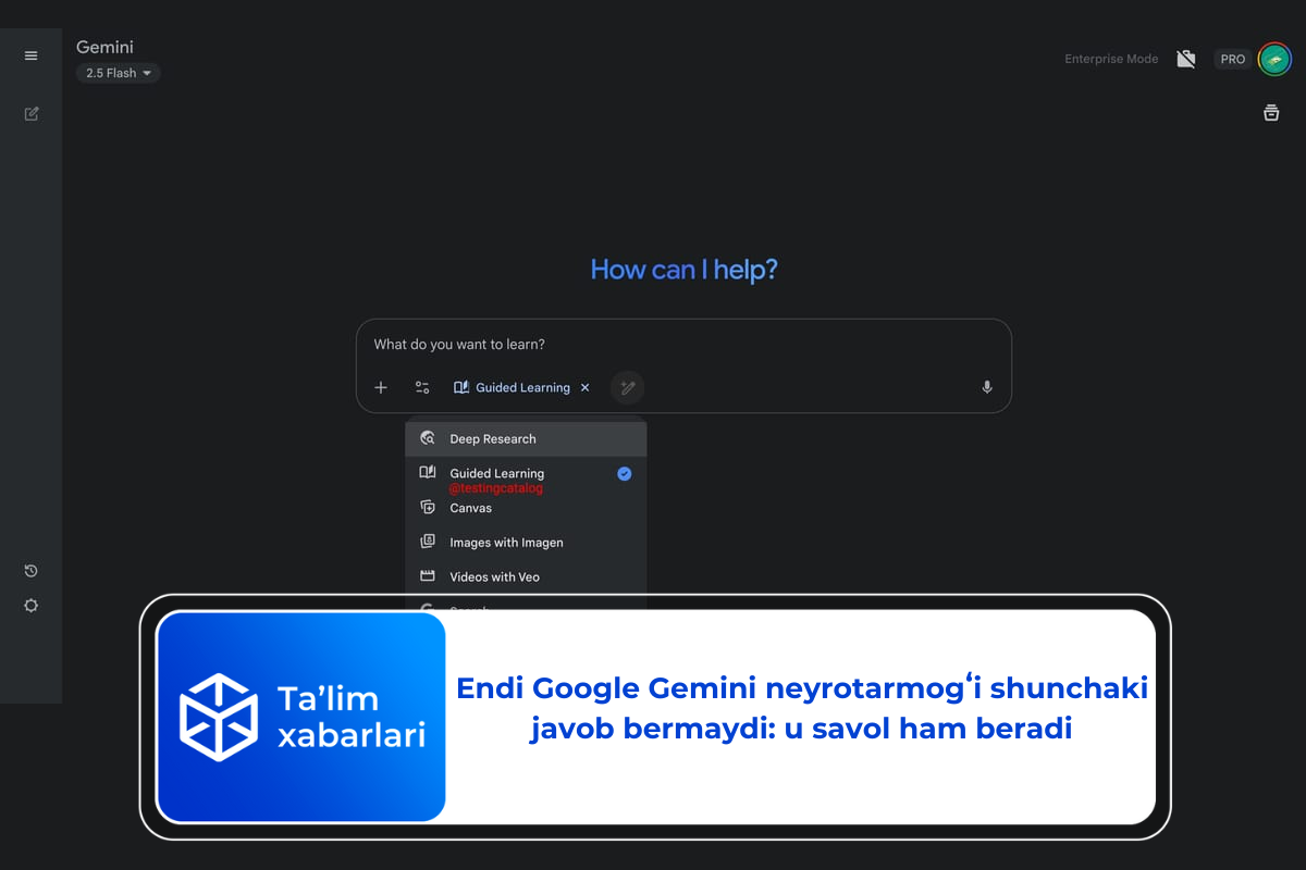 Endi Google Gemini neyrotarmogʻi shunchaki javob bermaydi: u savol ham beradi