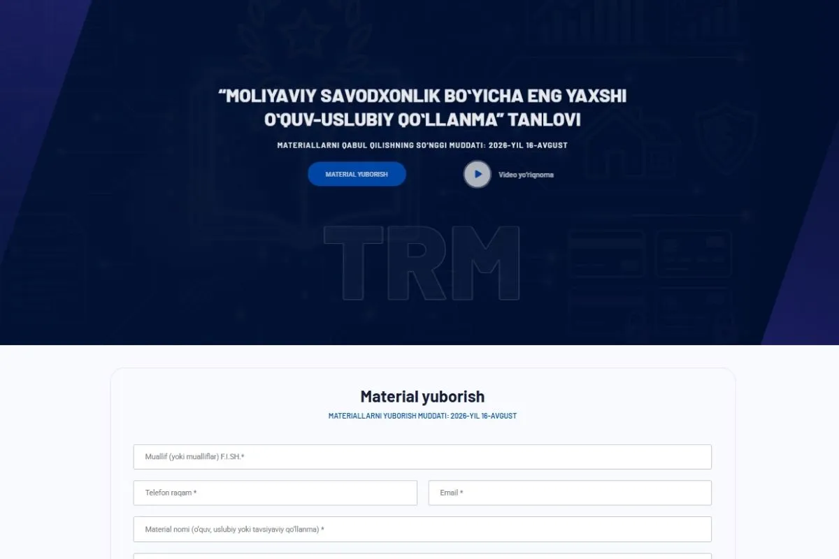 ‘‘Moliyaviy savodxonlik boʻyicha eng yaxshi oʻquv-uslubiy qoʻllanma’’ respublika tanlovi e’lon qilindi