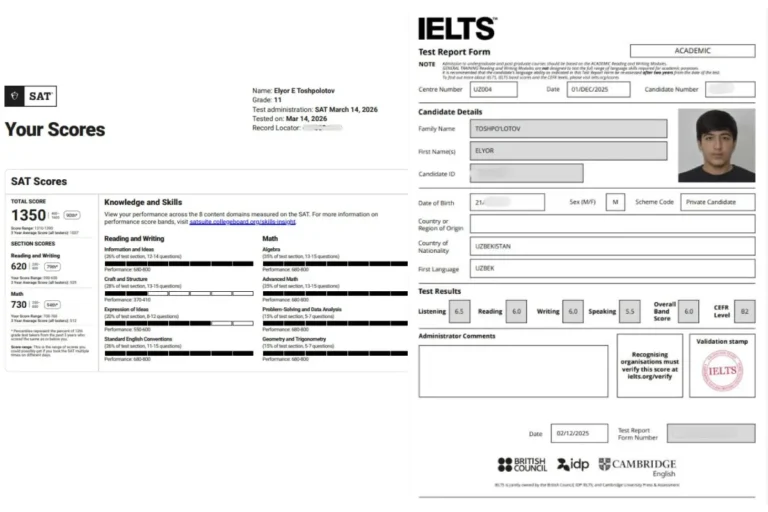 “Avvaliga natijamni uydagilarga aytolmadim”: buxorolik 10-sinf o‘quvchisi IELTS 6.0, SAT 1350 ball va matematika B sertifikatlariga ega bo‘ldi