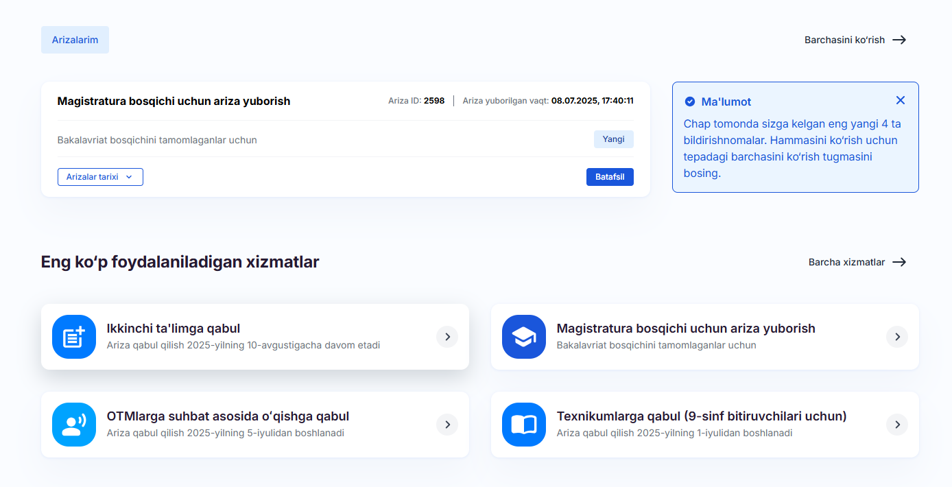 Magistratura bosqichiga yuborilgan arizalar qanday tahrirlanadi?
