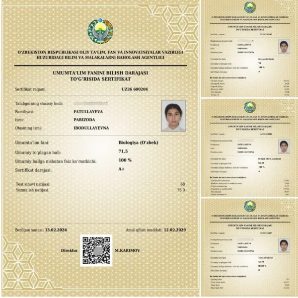 3 yil mehnat, A+ natija: yana bir 11-sinf o‘quvchisi 4 ta fandan milliy sertifikatlarni qo‘lga kiritdi