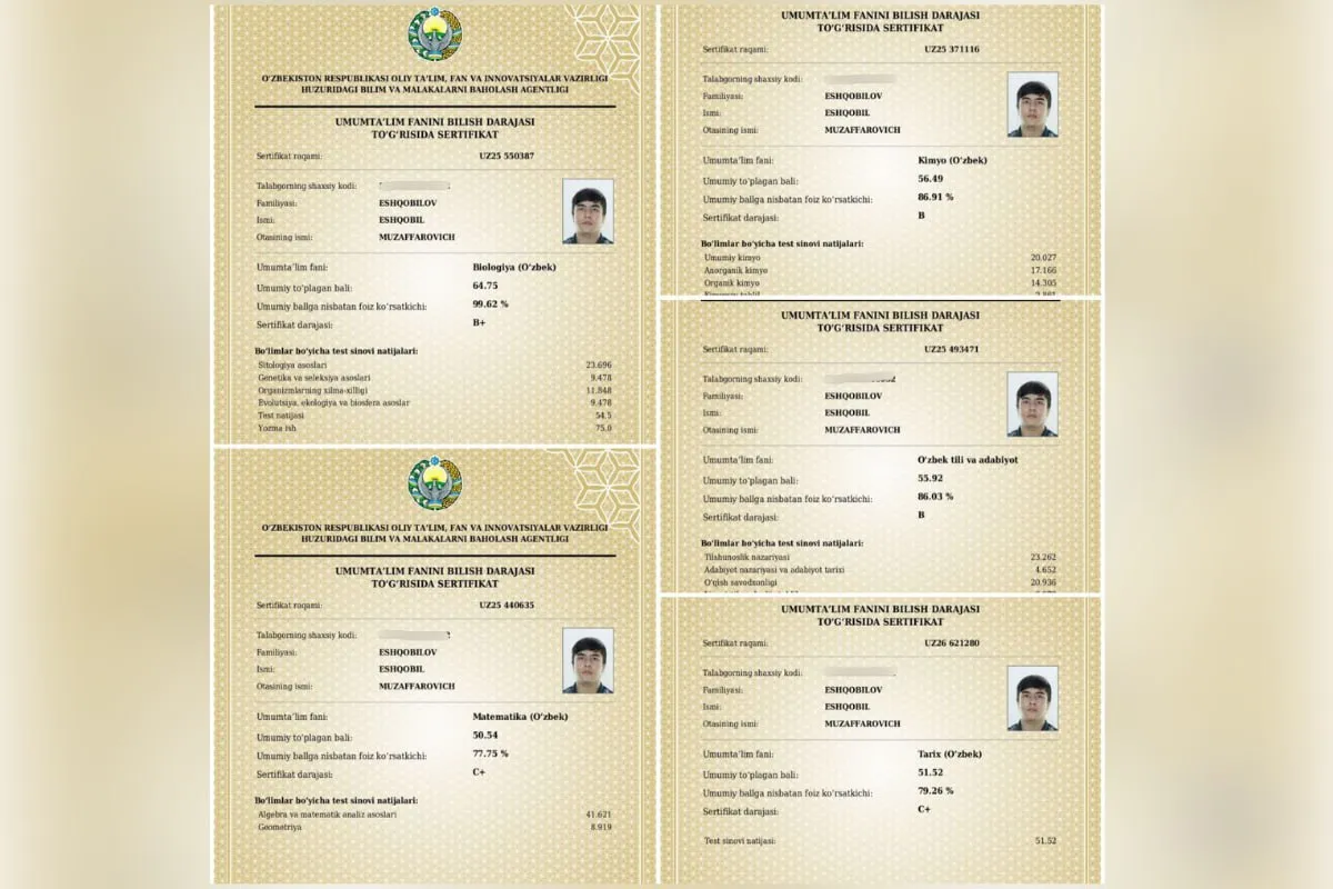 “Raqobat tufayli qisqa vaqtda natijaga erishdim”: 5 ta fandan milliy sertifikat olgan termizlik o‘quvchi