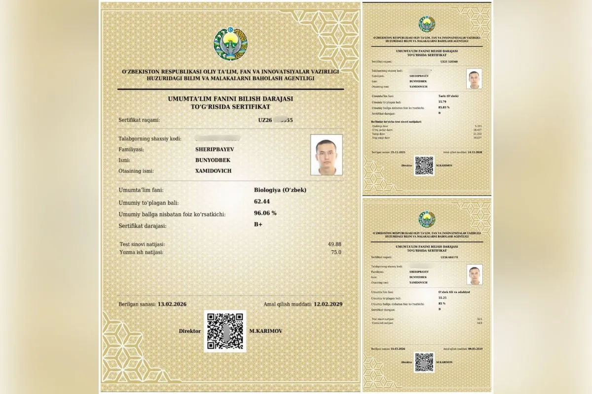 Qoraqalpog‘istonda 10-sinf o‘quvchisi bir nechta fandan milliy sertifikatlarga ega bo‘ldi