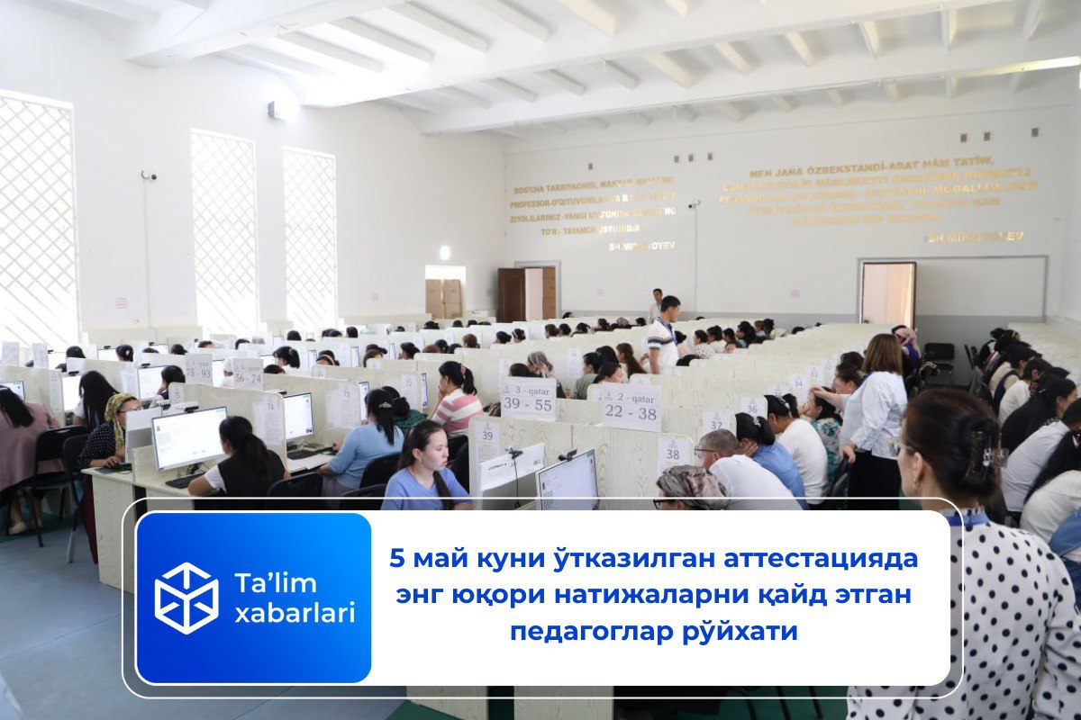5 май куни ўтказилган аттестацияда энг юқори натижаларни қайд этган педагоглар рўйхати