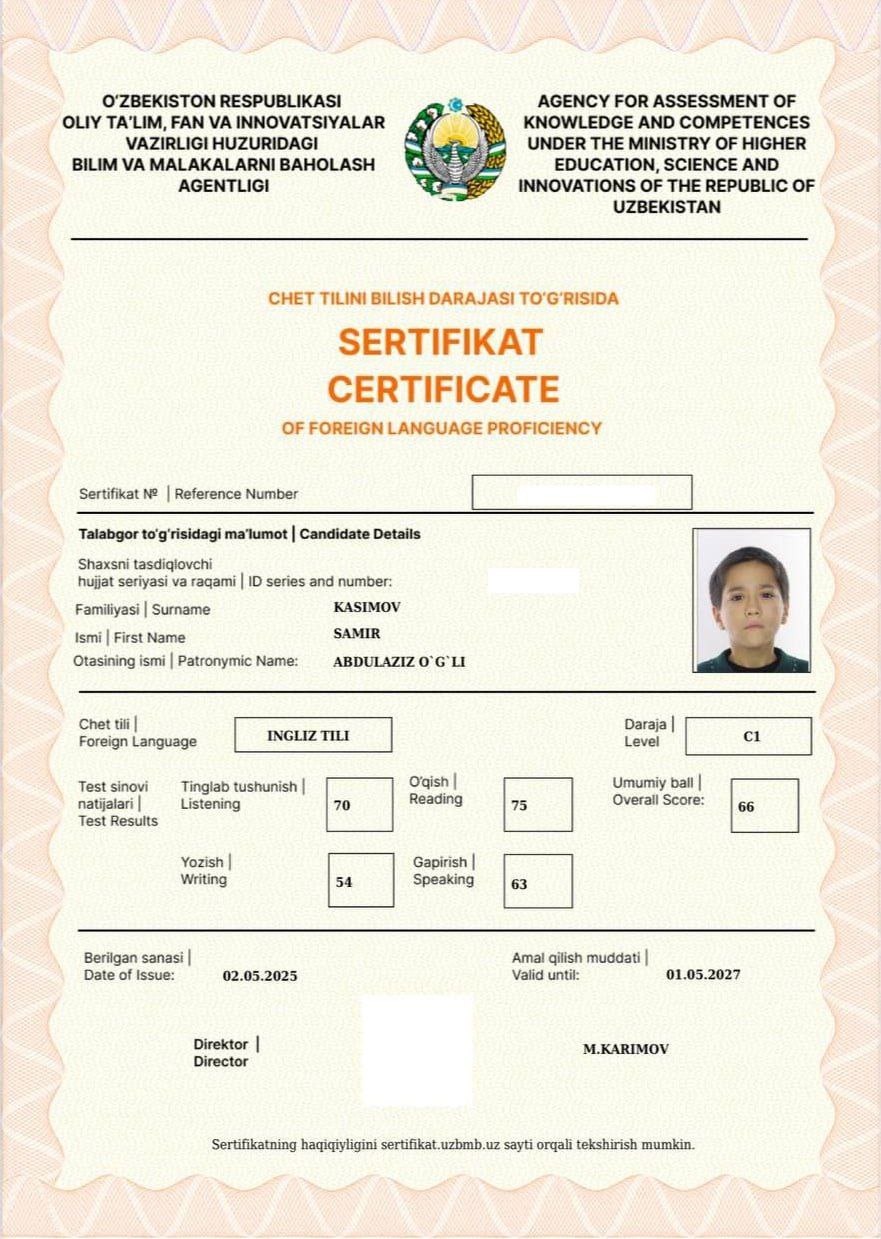 6-sinf oʻquvchisi IELTS imtihonidan C1 darajani qoʻlga kiritdi