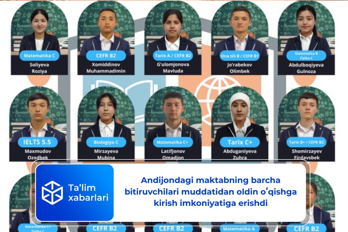 Andijondagi maktabning barcha bitiruvchilari muddatidan oldin oʻqishga kirish imkoniyatiga erishdi