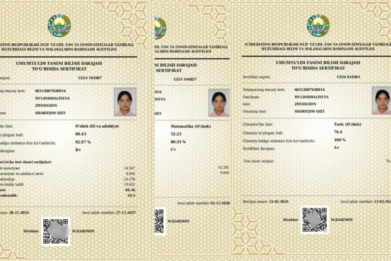 Dang‘arada  11-sinf o‘quvchisi maksimal 189 ball bilan muddatidan oldin talaba bo‘ldi