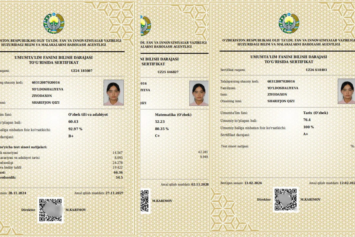 Dang‘arada  11-sinf o‘quvchisi maksimal 189 ball bilan muddatidan oldin talaba bo‘ldi