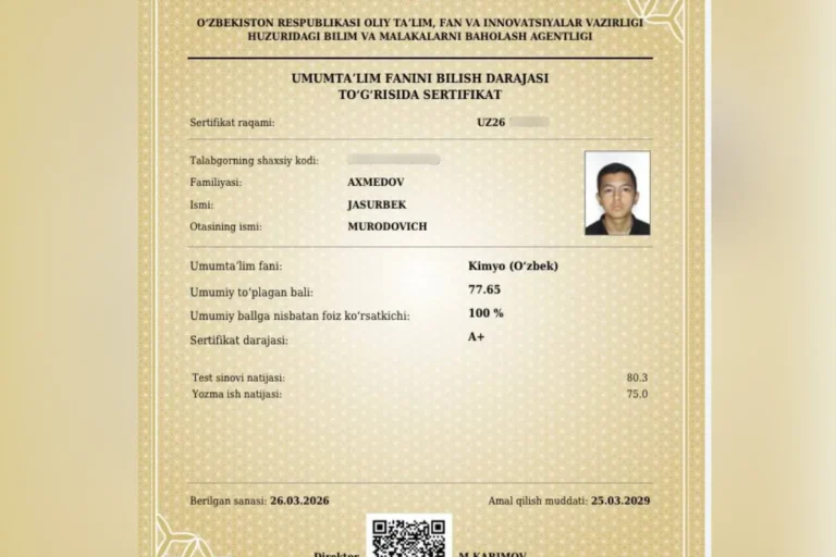 “Kimyo faniga qiziqishim 5-sinfda boshlangan”: 8-sinf o‘quvchisi kimyodan A+ sertifikatini qo‘lga kiritdi