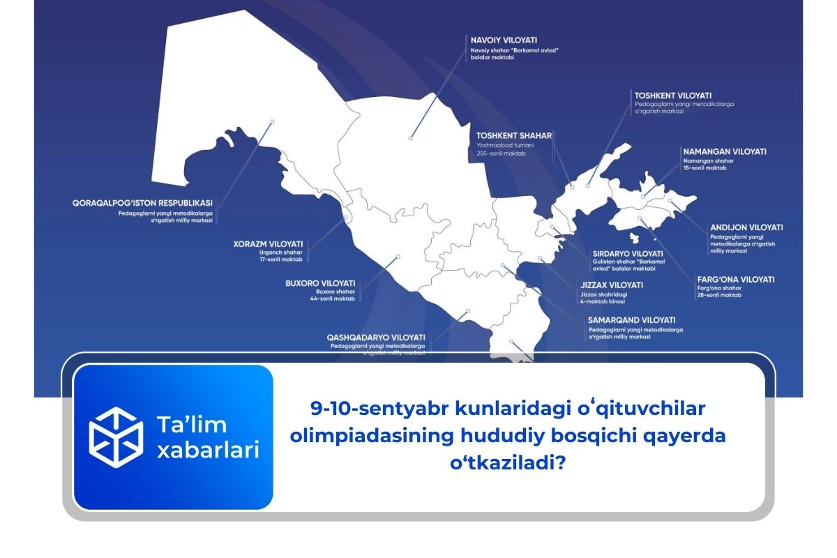 9-10-sentyabr kunlaridagi o‘qituvchilar olimpiadasining hududiy bosqichi qayerda o‘tkaziladi