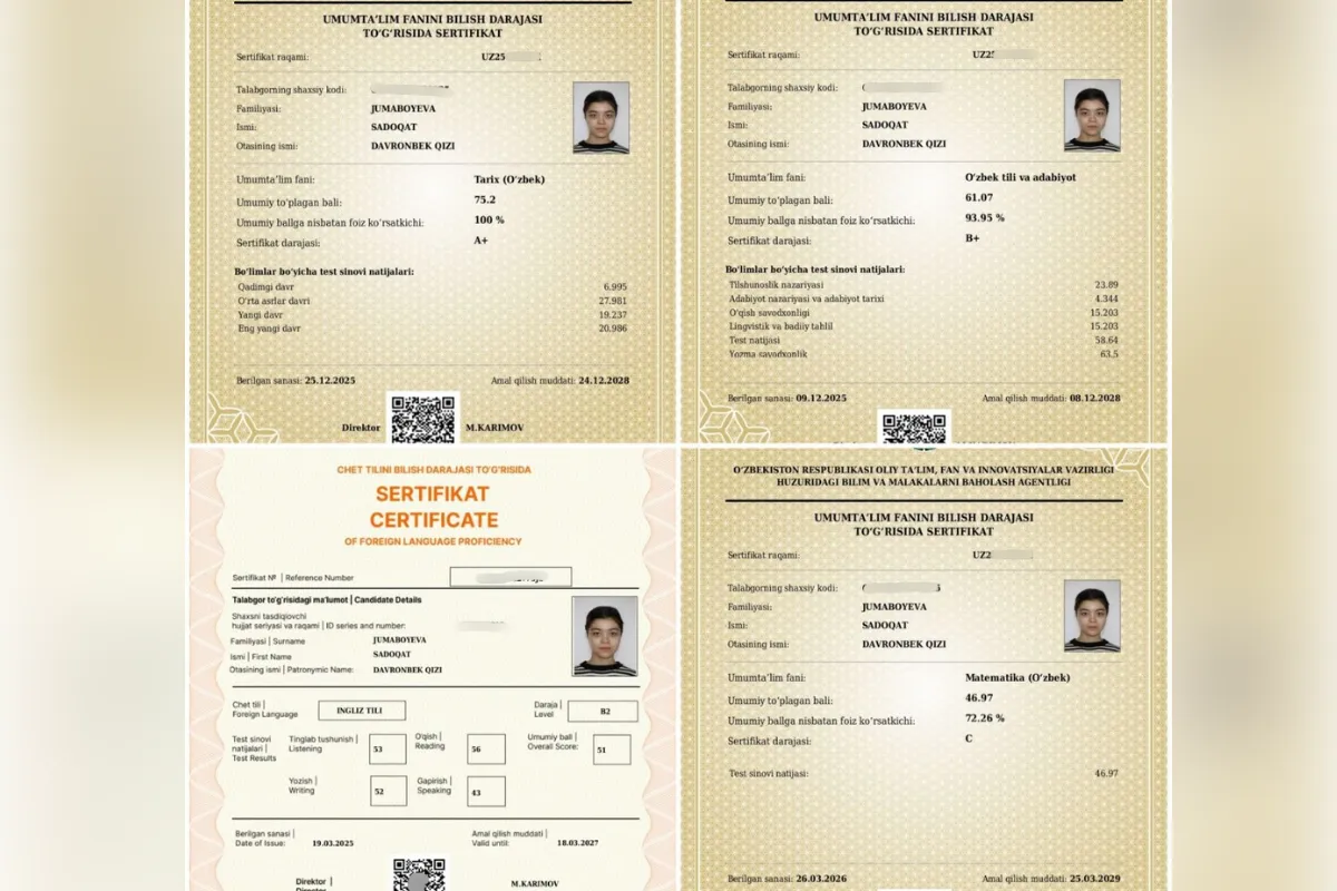 Xorazmda 11-sinf o‘quvchisi kerakli fanlardan sertifikatlar olib, muddatidan avval talaba bo‘lish imkoniyatini qo‘lga kiritdi