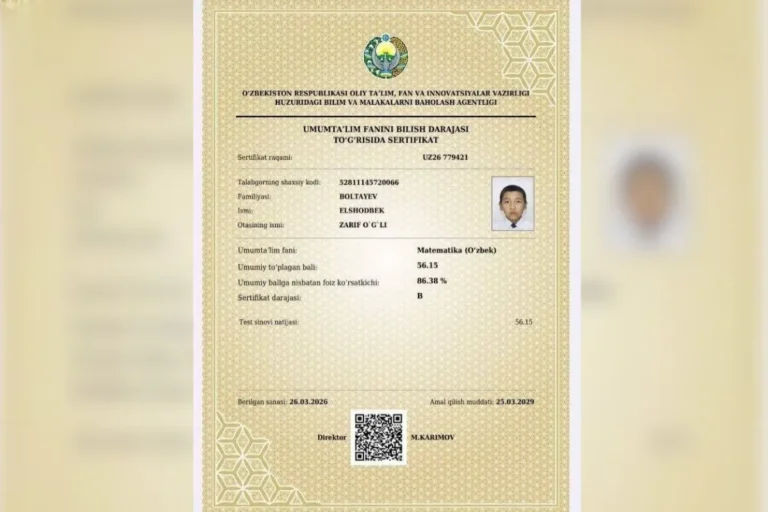Ko‘kdalada 4-sinf o‘quvchisi matematika fanidan milliy sertifikatni qo‘lga kiritdi