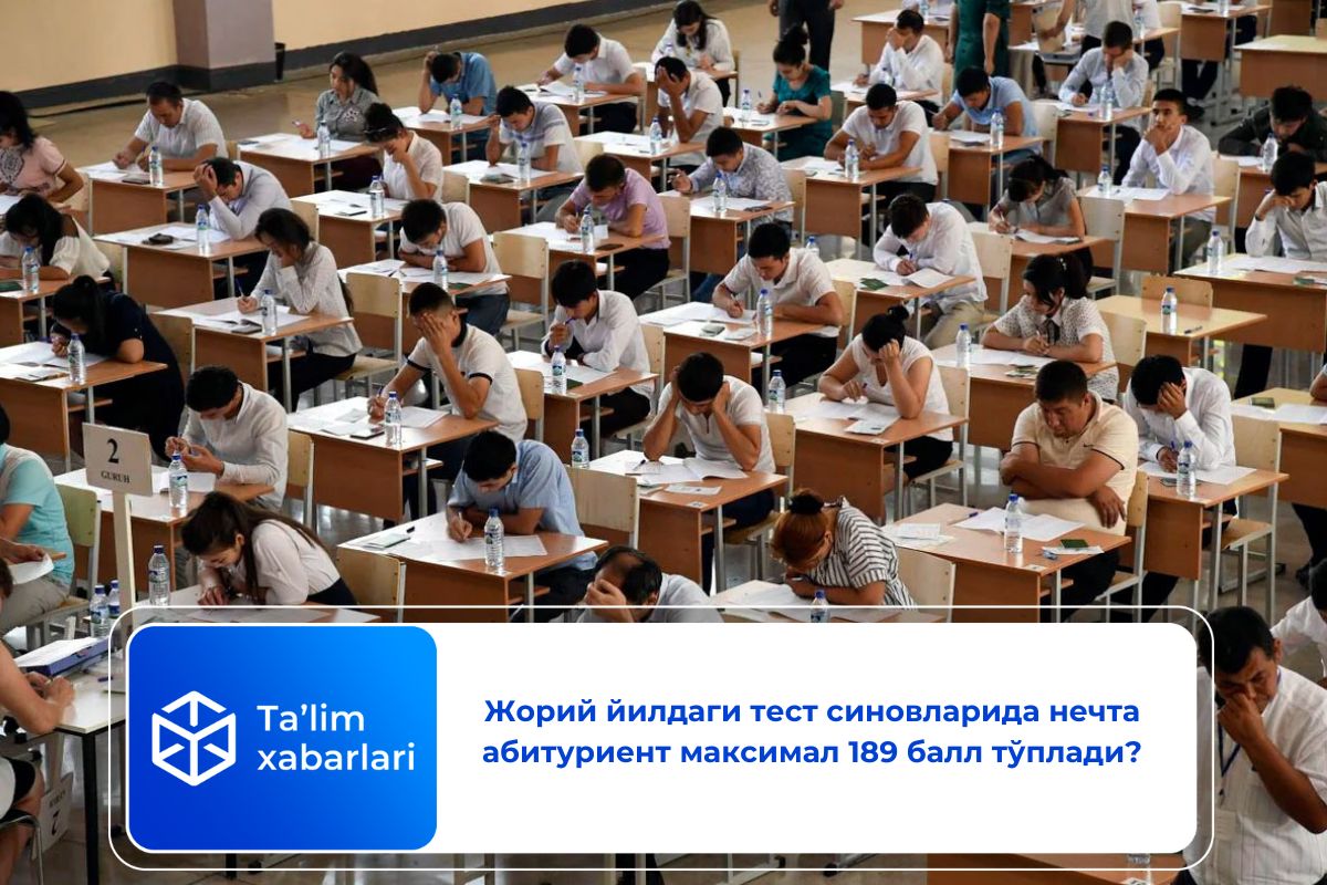 Жорий йилдаги тест синовларида нечта абитуриент максимал 189 балл тўплади?