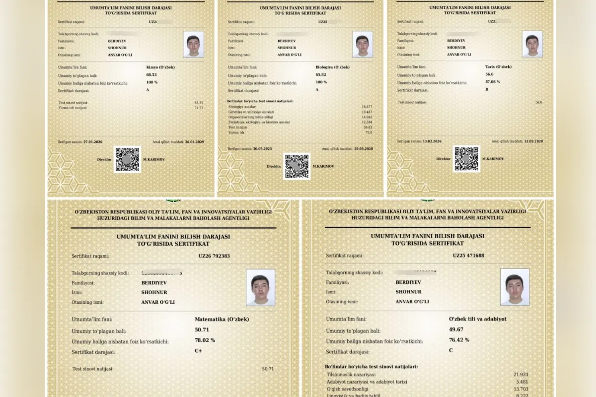 “O‘qishni tashlamoqchi ham bo‘lganman”: urgutlik maktab o‘quvchisi 5 ta fandan milliy sertifikatlarga ega bo‘ldi