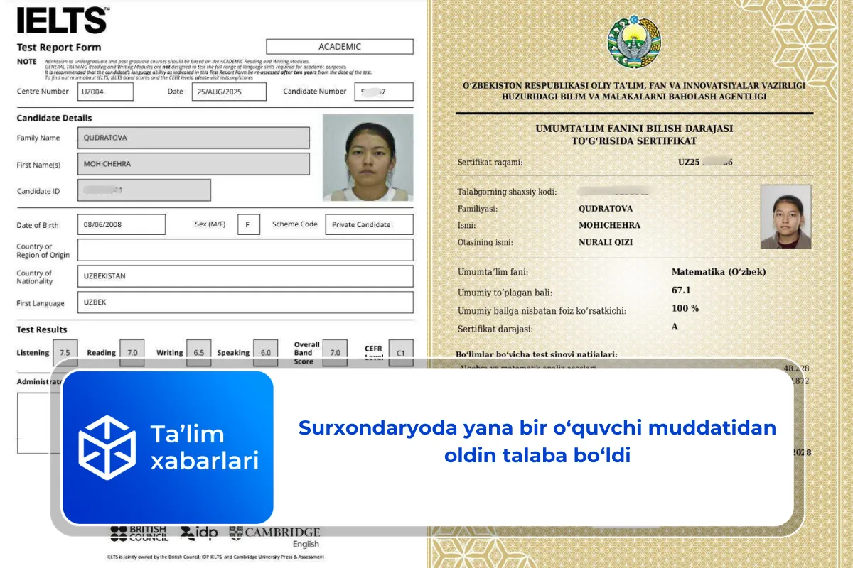 Surxondaryoda yana bir o‘quvchi muddatidan oldin talaba bo‘ldi