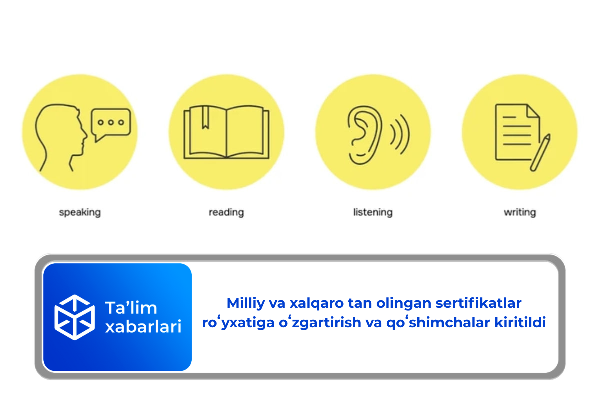 Milliy va xalqaro tan olingan sertifikatlar roʻyxatiga oʻzgartirish va qoʻshimchalar kiritildi