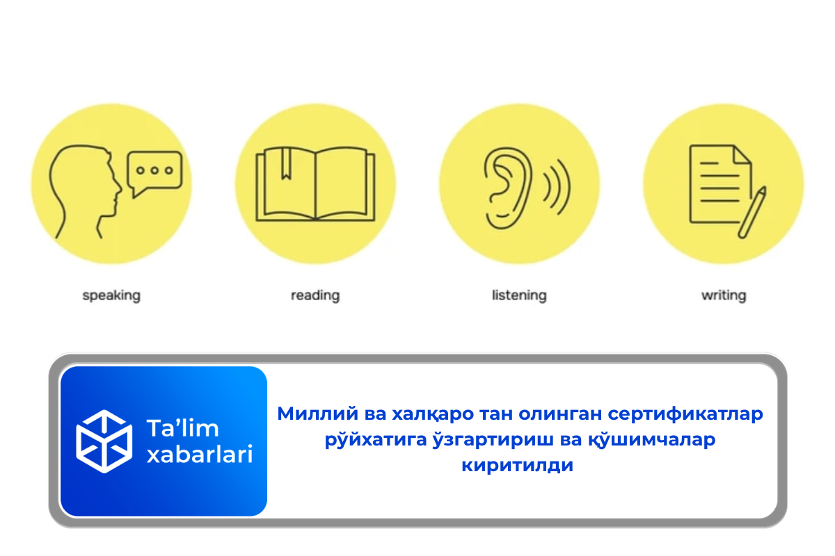 Миллий ва халқаро тан олинган сертификатлар рўйхатига ўзгартириш ва қўшимчалар киритилди