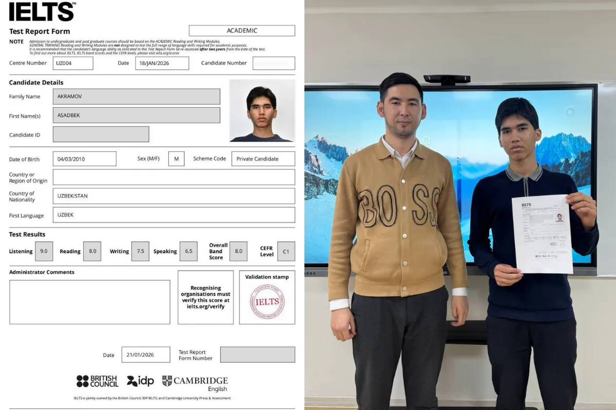 Toshkentda 10-sinf o‘quvchisi IELTS 8 sertifikatini qo‘lga kiritdi