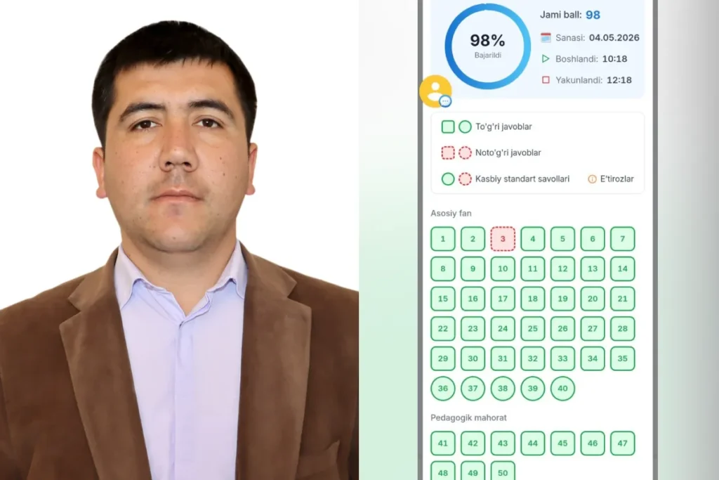 98 ball olgan fizika o‘qituvchisi: “Har bir ishga astoydil yondashuv — muvaffaqiyatning asosiy kaliti”