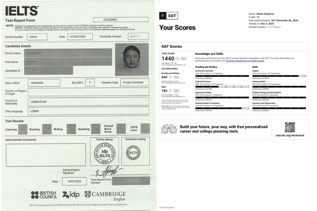 “Ilmga tikilgan sarmoya — eng zo‘r sarmoya”: 5 ta sertifikat va 3 ta TOP-100 universitetning “foundation” dasturiga qabul qilingan o‘quvchi bilan suhbat