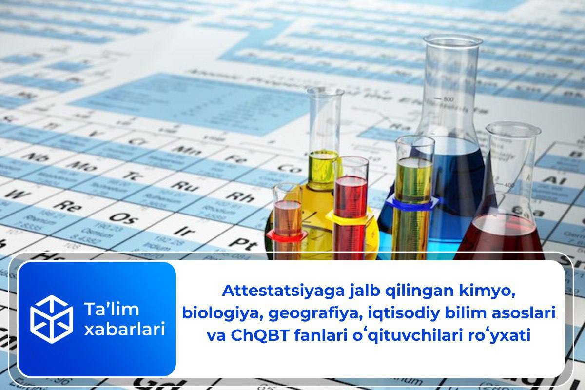 Attestatsiyaga jalb qilingan kimyo, biologiya, geografiya, iqtisodiy bilim asoslari va ChQBT fanlari oʻqituvchilari roʻyxati