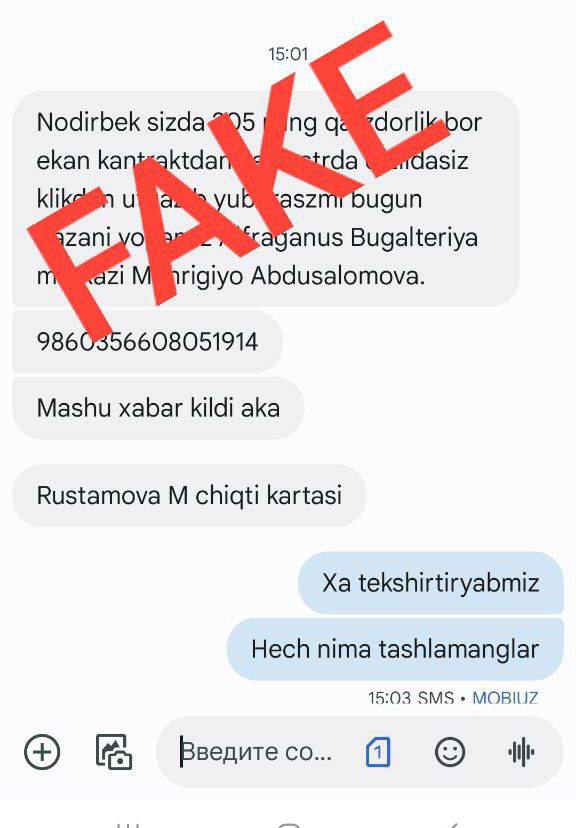 Talabalarga firibgarlar tomonidan "qarzdorligingiz bor" deya xabarlar yuborilmoqda