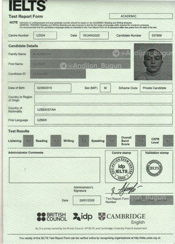 Andijonda 3-sinf oʻquvchi IELTS imtihonidan 6 ballni qoʻlga kiritdi