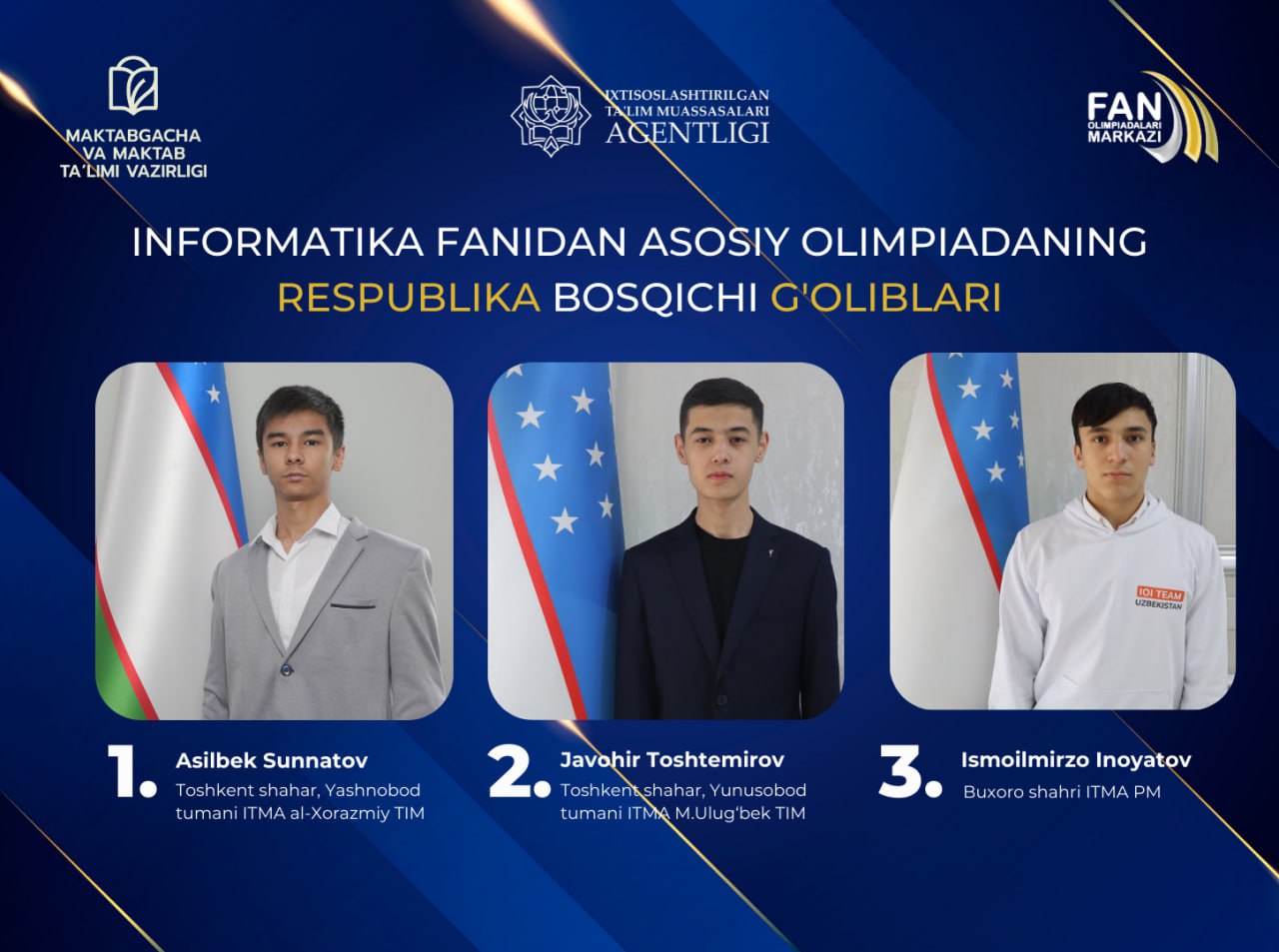 Asosiy olimpiadaning Respublika bosqichi aniq fanlar boʻyicha g'oliblari aniqlandi