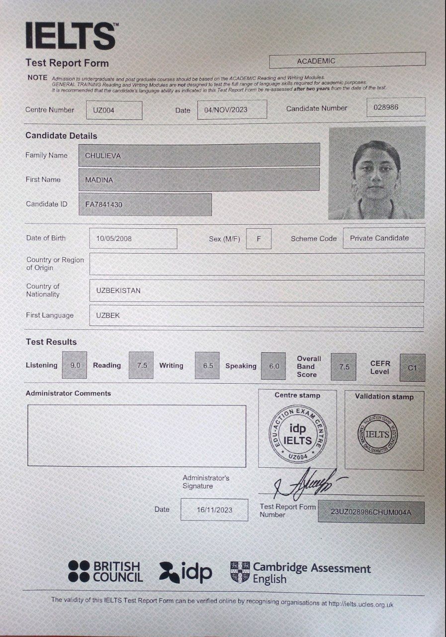 Navoiyda 10-sinf o‘quvchisi milliy va xorijiy sertifikat bilan muddatidan oldin talaba bo‘ldi
