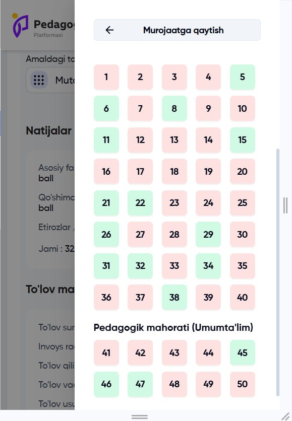 Endi pedagoglar toifa sinovida berilgan javoblarini tekshirib koʻrishlari mumkin