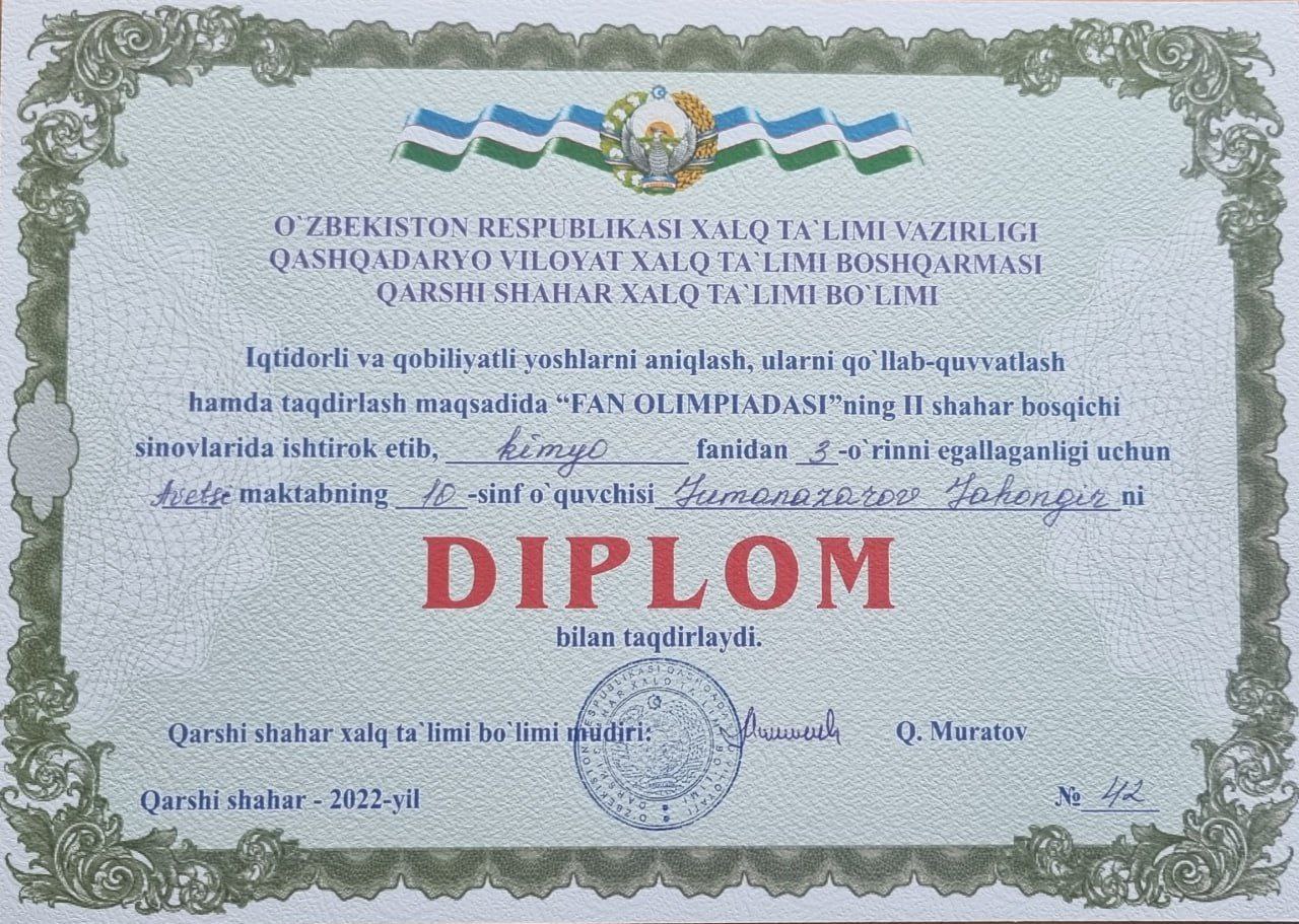 Қарши шаҳридаги «Avitsenna school» хусусий мактабининг 50 нафар ўқувчиси тегишли фанлардан миллий сертификатга эга бўлди