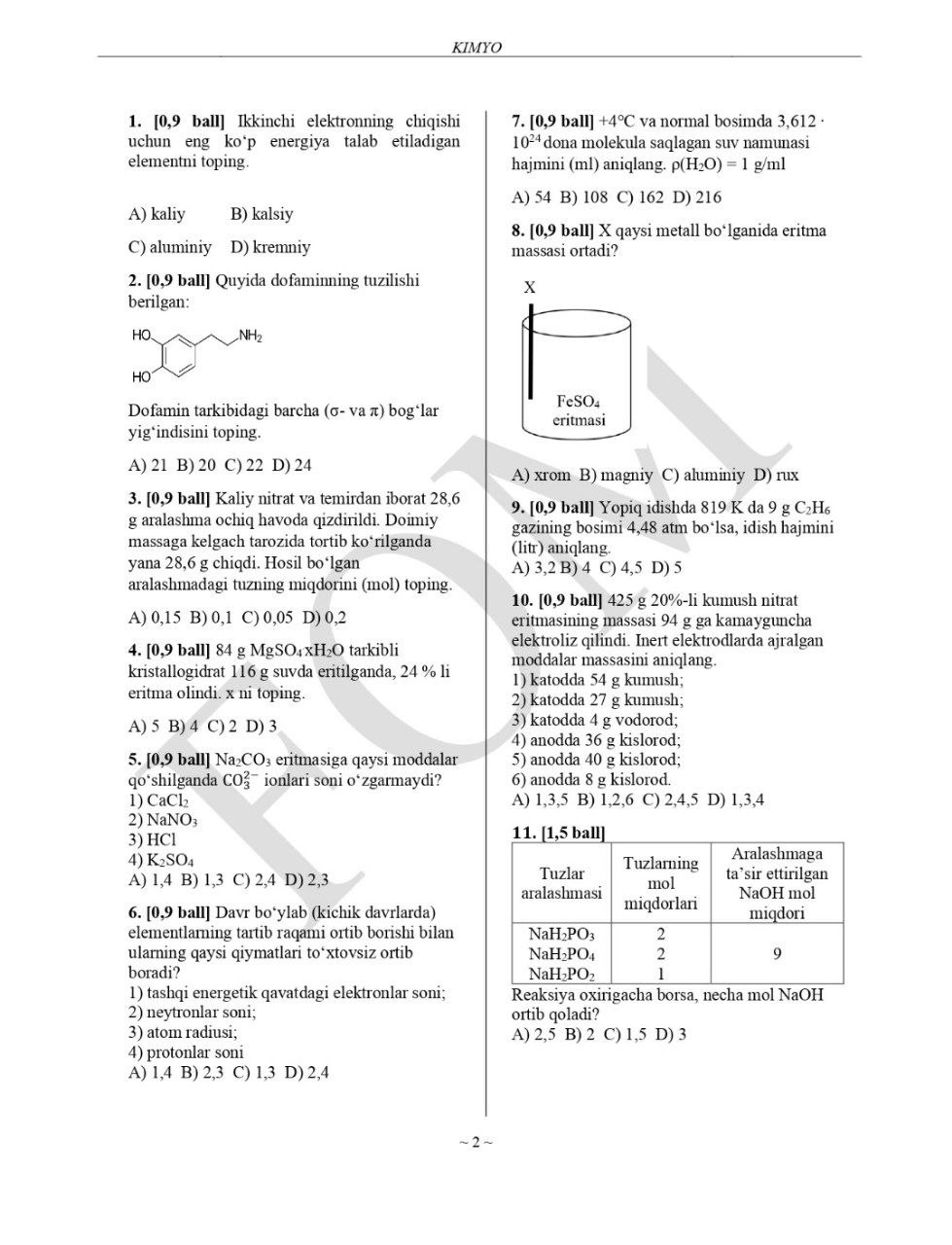 9-sinflar uchun matematika fanidan olimpiadaning tuman bosqichi test savollari va javoblari e’lon qilindi