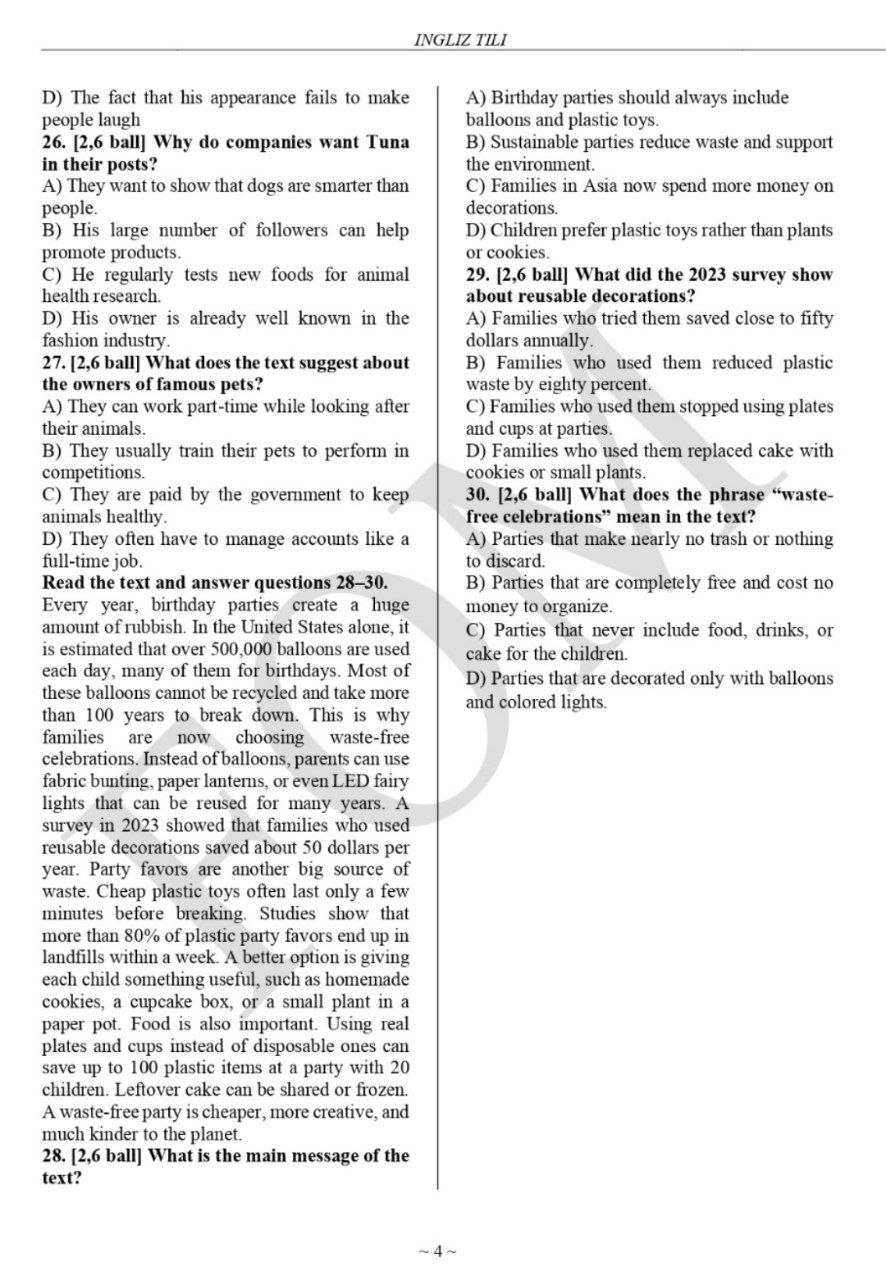 9-sinf ingliz, fransuz, nemis va tojik tillari fanlaridan olimpiadaning tuman bosqichi test savollari e’lon qilindi