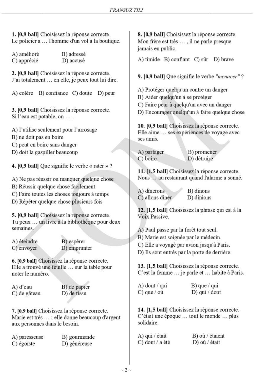 9-sinf ingliz, fransuz, nemis va tojik tillari fanlaridan olimpiadaning tuman bosqichi test savollari e’lon qilindi